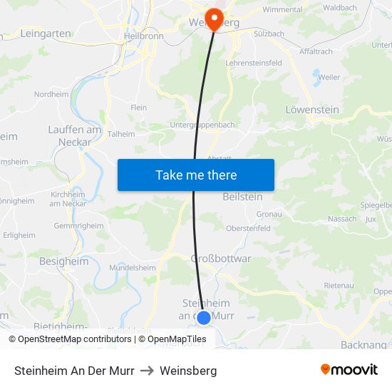 Steinheim An Der Murr to Weinsberg map