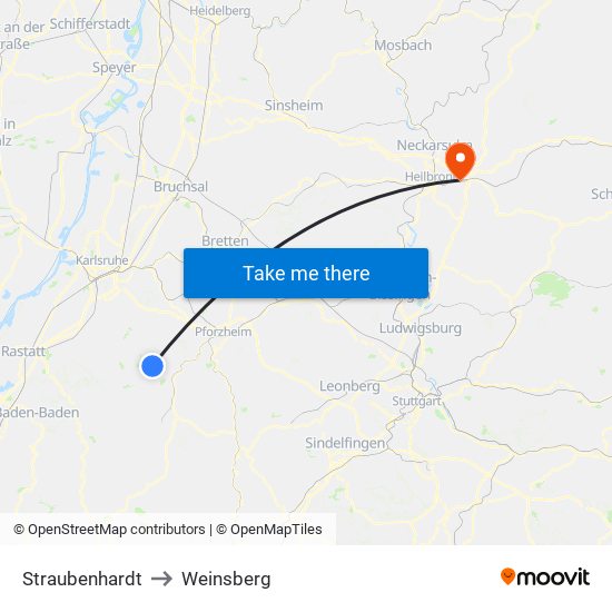 Straubenhardt to Weinsberg map