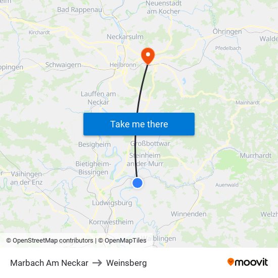 Marbach Am Neckar to Weinsberg map