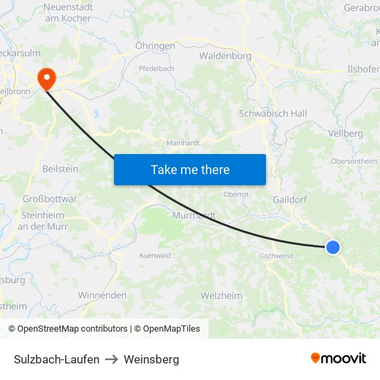 Sulzbach-Laufen to Weinsberg map