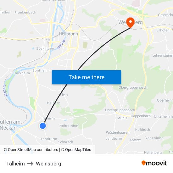 Talheim to Weinsberg map