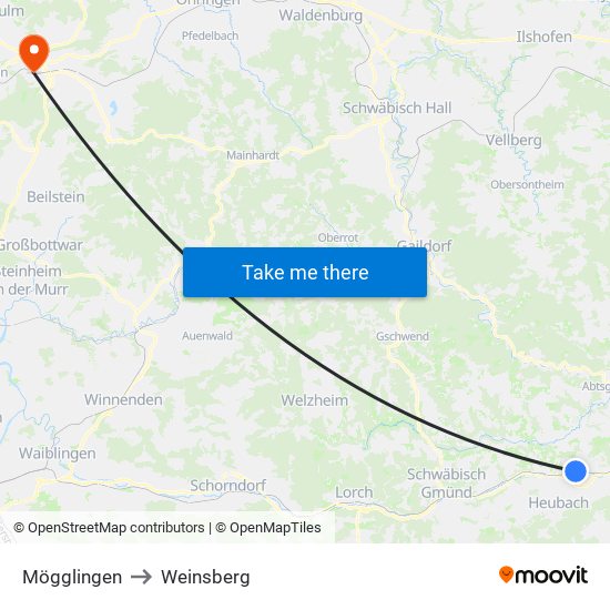 Mögglingen to Weinsberg map