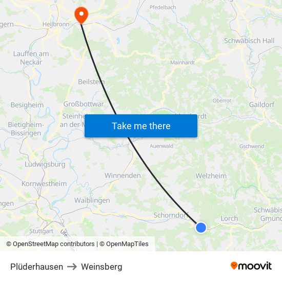 Plüderhausen to Weinsberg map