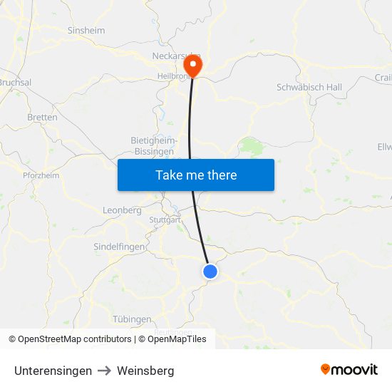 Unterensingen to Weinsberg map