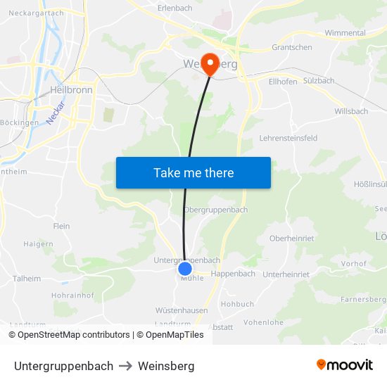 Untergruppenbach to Weinsberg map