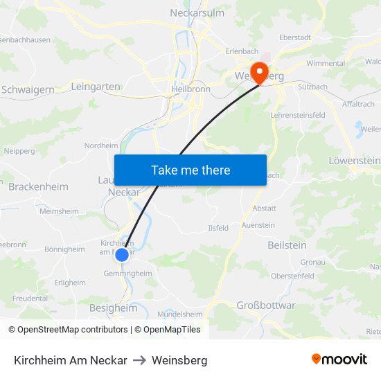 Kirchheim Am Neckar to Weinsberg map