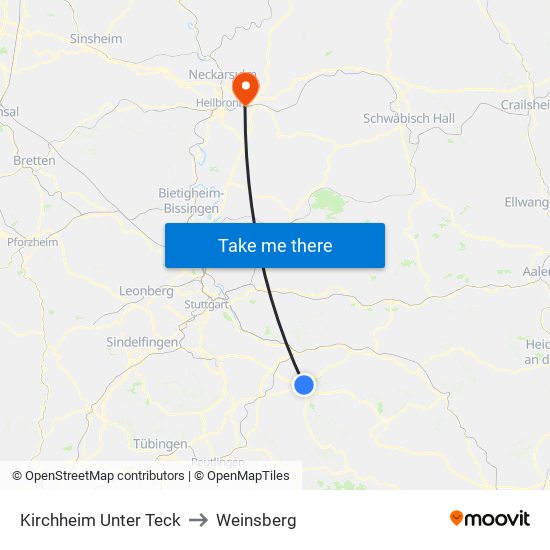 Kirchheim Unter Teck to Weinsberg map