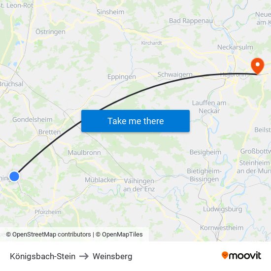 Königsbach-Stein to Weinsberg map