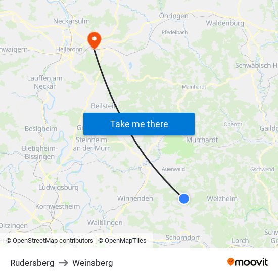 Rudersberg to Weinsberg map
