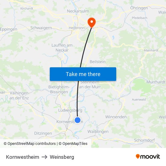 Kornwestheim to Weinsberg map