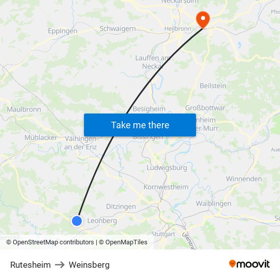 Rutesheim to Weinsberg map