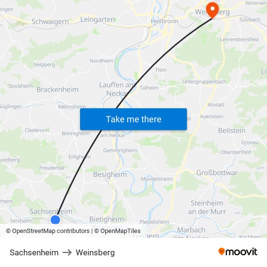 Sachsenheim to Weinsberg map