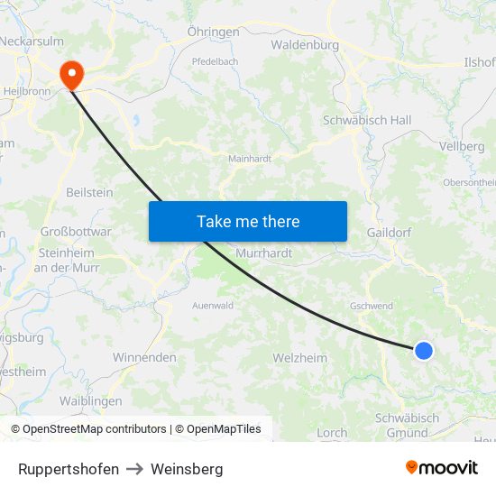 Ruppertshofen to Weinsberg map