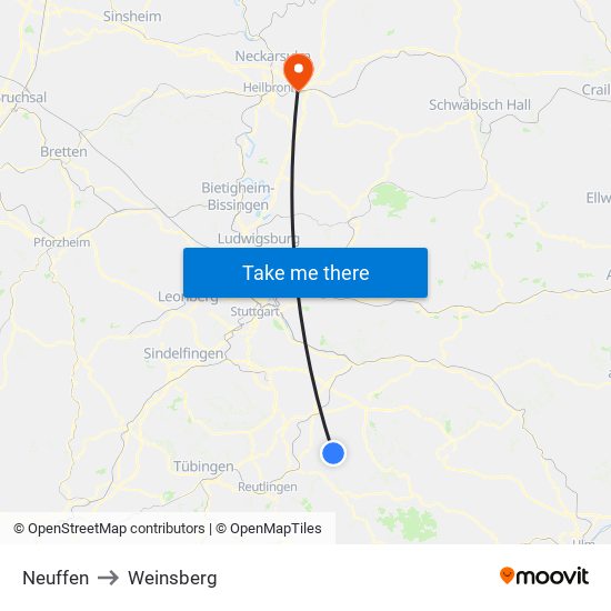 Neuffen to Weinsberg map