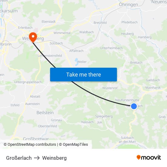Großerlach to Weinsberg map