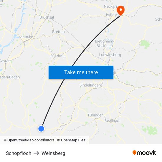 Schopfloch to Weinsberg map