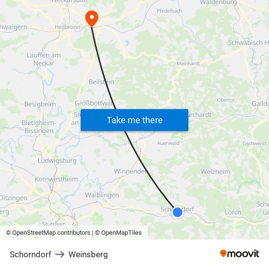 Schorndorf to Weinsberg map