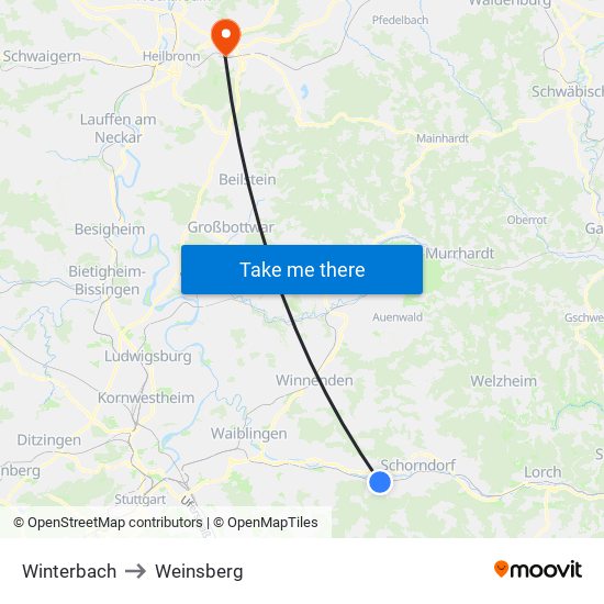 Winterbach to Weinsberg map