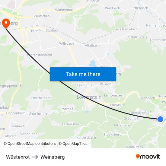 Wüstenrot to Weinsberg map