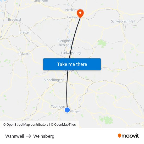 Wannweil to Weinsberg map