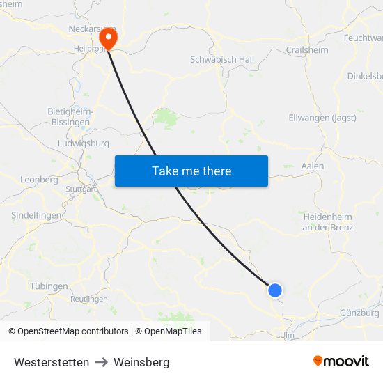 Westerstetten to Weinsberg map