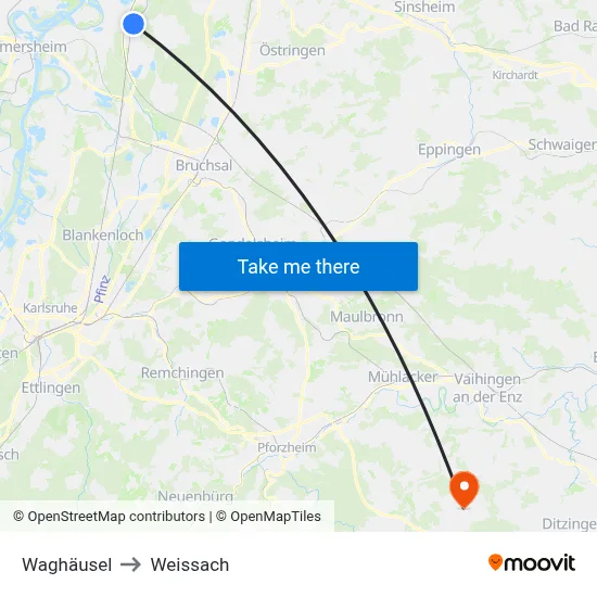 Waghäusel to Weissach map