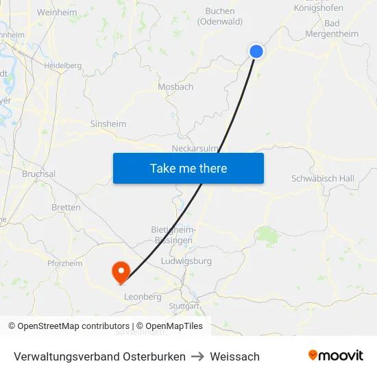 Verwaltungsverband Osterburken to Weissach map