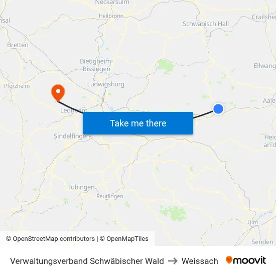 Verwaltungsverband Schwäbischer Wald to Weissach map