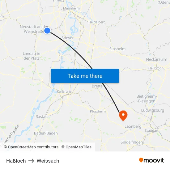 Haßloch to Weissach map