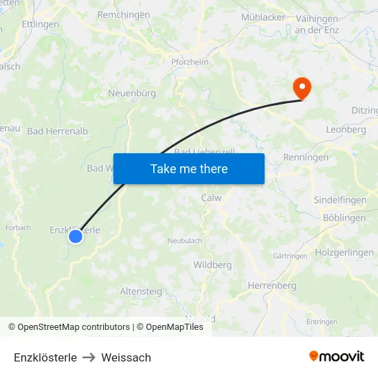 Enzklösterle to Weissach map