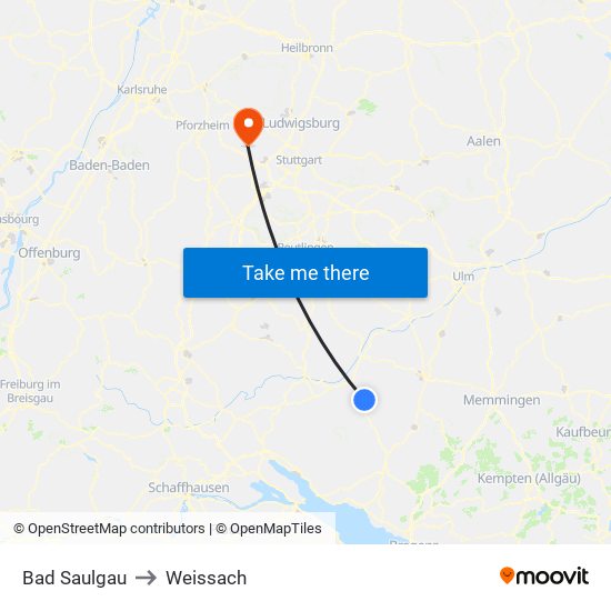 Bad Saulgau to Weissach map