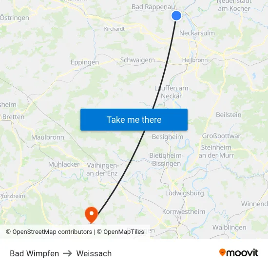 Bad Wimpfen to Weissach map
