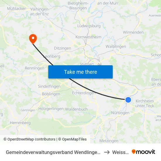 Gemeindeverwaltungsverband Wendlingen am Neckar to Weissach map