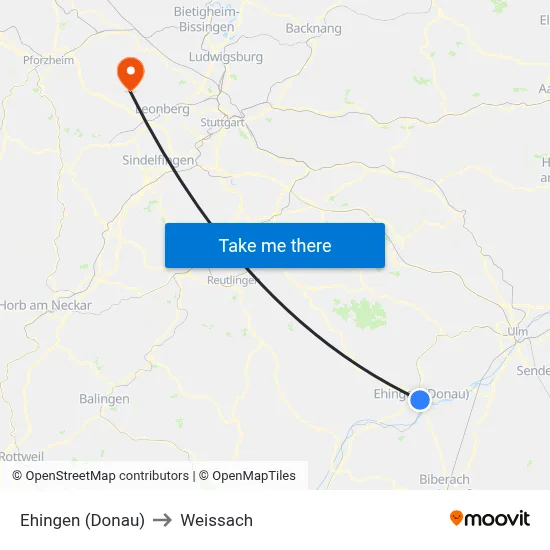 Ehingen (Donau) to Weissach map
