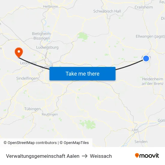 Verwaltungsgemeinschaft Aalen to Weissach map