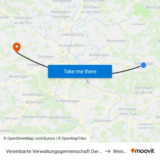 Vereinbarte Verwaltungsgemeinschaft Der Stadt Schorndorf to Weissach map