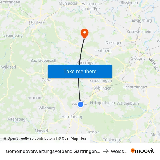 Gemeindeverwaltungsverband Gärtringen/Ehningen to Weissach map