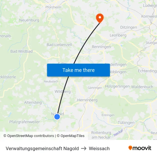 Verwaltungsgemeinschaft Nagold to Weissach map