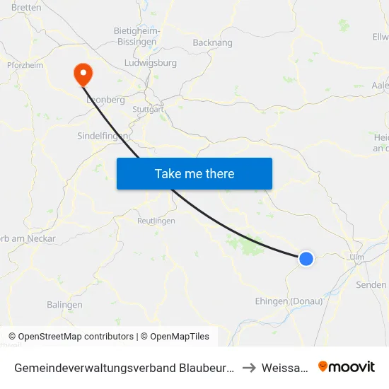 Gemeindeverwaltungsverband Blaubeuren to Weissach map