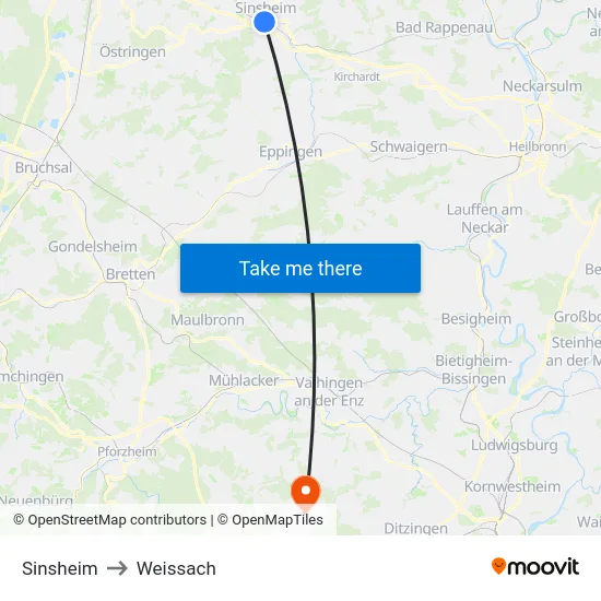 Sinsheim to Weissach map