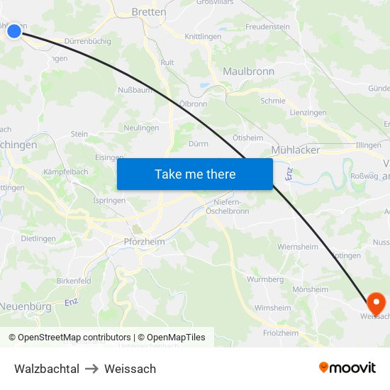 Walzbachtal to Weissach map