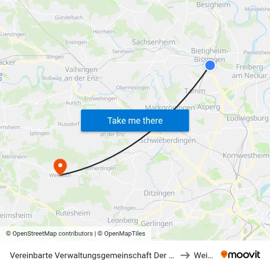Vereinbarte Verwaltungsgemeinschaft Der Stadt Bietigheim-Bissingen to Weissach map