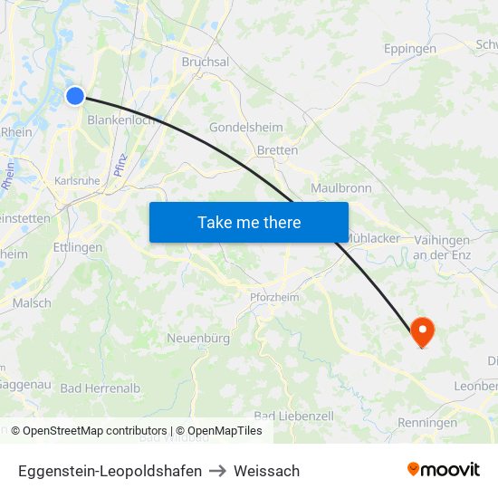 Eggenstein-Leopoldshafen to Weissach map