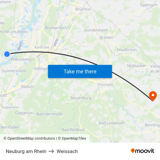 Neuburg am Rhein to Weissach map