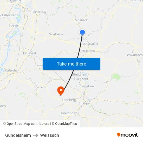 Gundelsheim to Weissach map