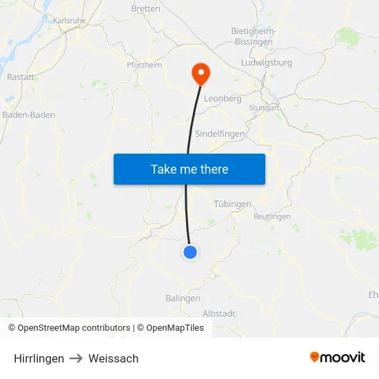 Hirrlingen to Weissach map