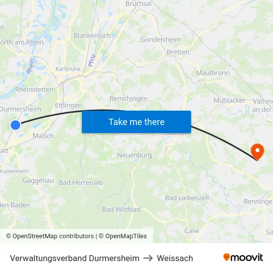Verwaltungsverband Durmersheim to Weissach map