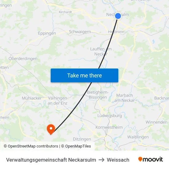Verwaltungsgemeinschaft Neckarsulm to Weissach map