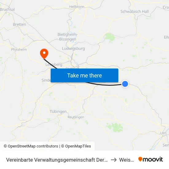 Vereinbarte Verwaltungsgemeinschaft Der Stadt Göppingen to Weissach map