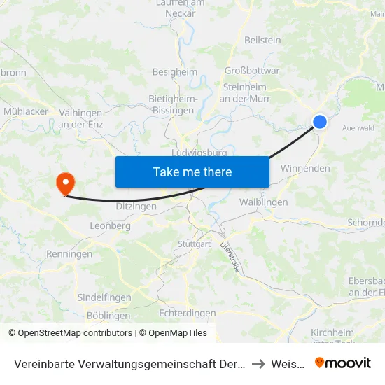 Vereinbarte Verwaltungsgemeinschaft Der Stadt Backnang to Weissach map
